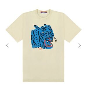 Culk Kristina Micotti Blue Tiger graphic Tee shirt Cream M